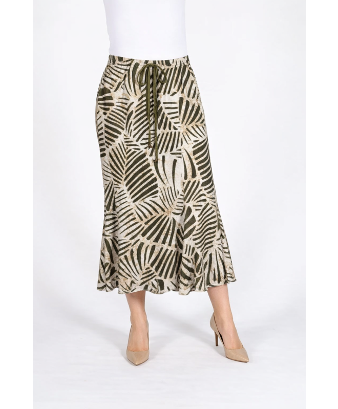 OLIVE SKIRT WITH ELASTICATED WAIST AND TIE BELT