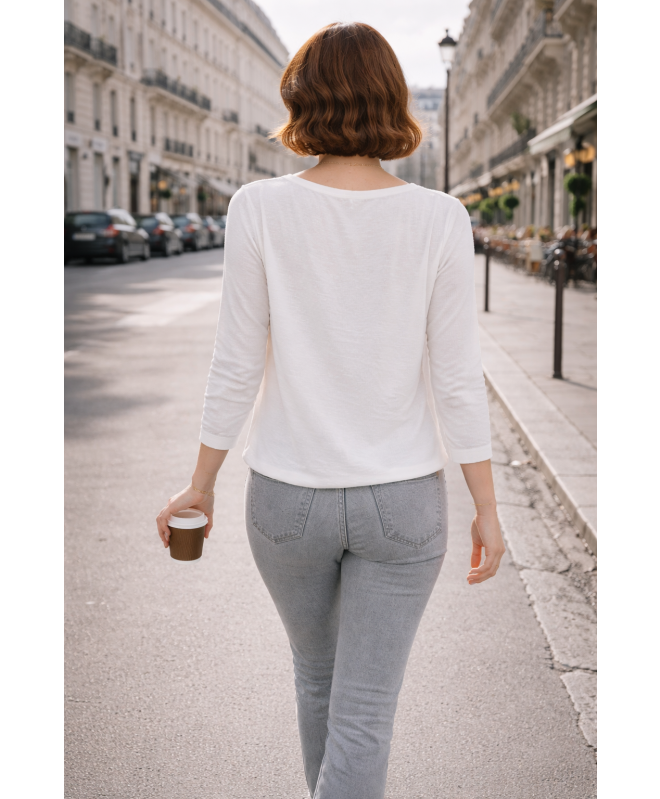 AIR FLOW BUTTON DETAIL LACE TRIM ROUND NECK