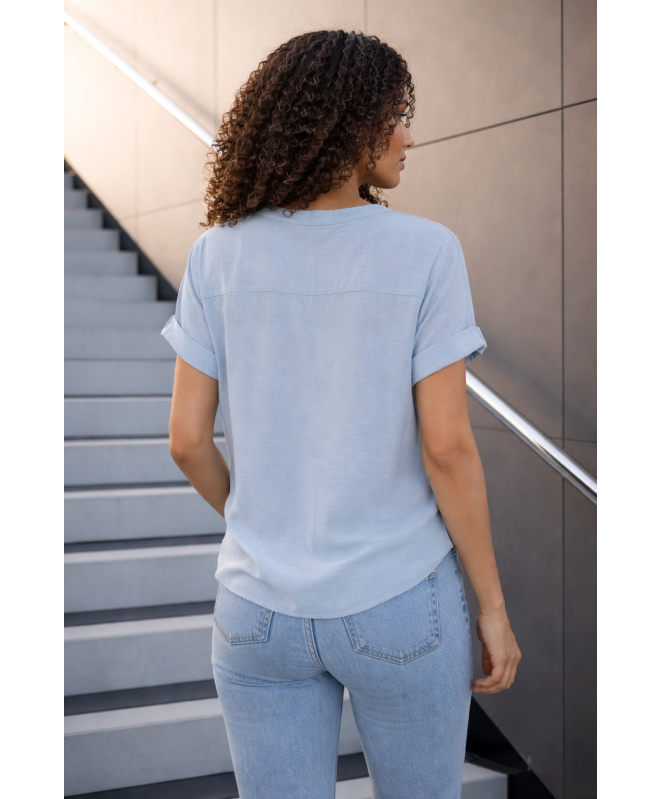 BLUE FOG V NECK TOP WITH SHORT SLEEVE