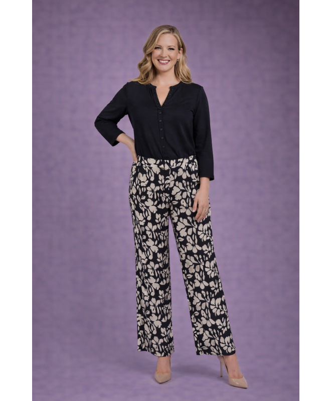 FLOWER PRINT WIDE LEG TROUSER ELASTICATED