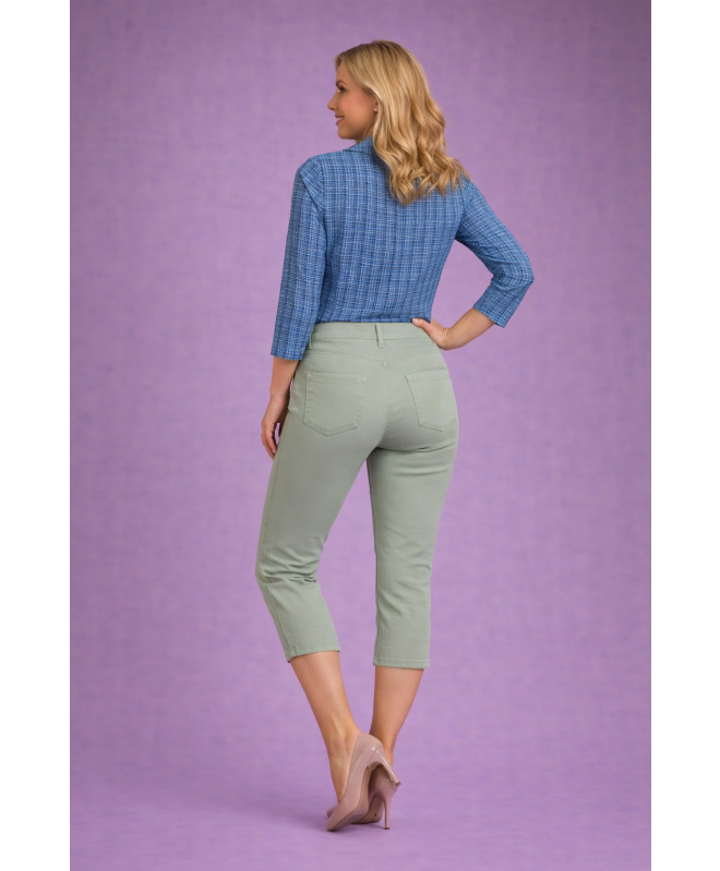 SAGE COLOR CROP 22 INCH STRETCH TROUSER ELASTIC WAIST