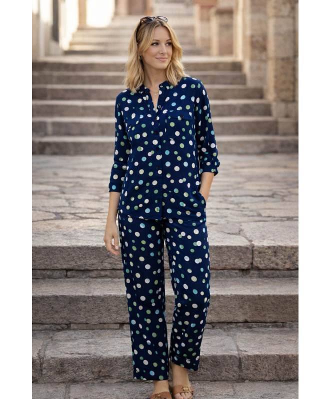 NAVY GREEN SPOT TROUSER WITH TIE BELT