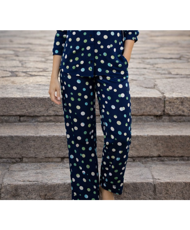 NAVY GREEN SPOT TROUSER WITH TIE BELT