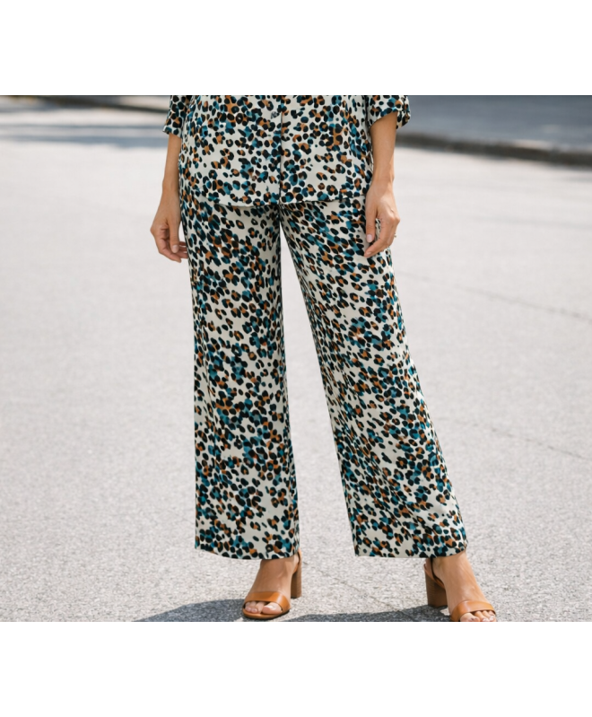 TEAL MULTI MULTI PRINT TROUSER WITH TIE BELT