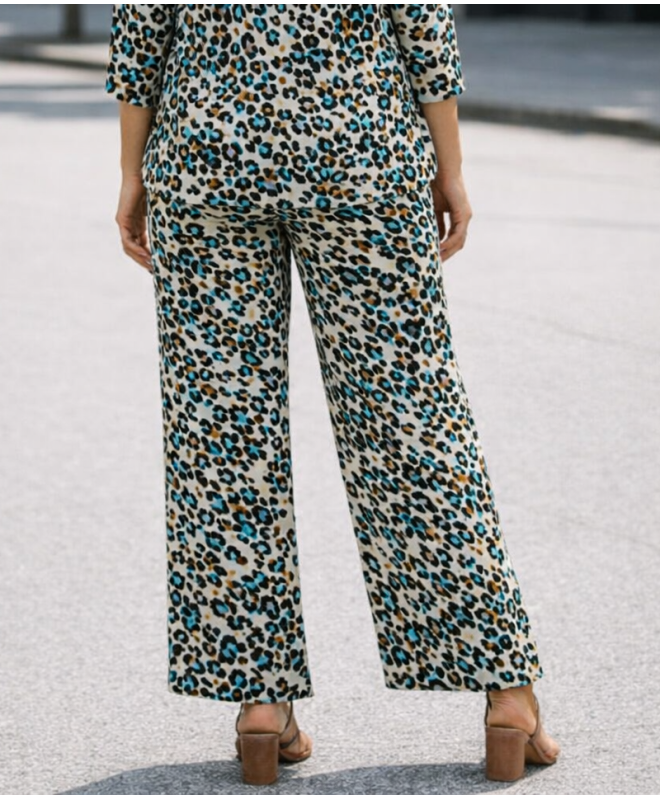 TEAL MULTI MULTI PRINT TROUSER WITH TIE BELT