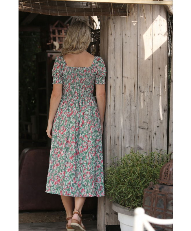 MULTI PRINT SQUARE NECK FLORAL PRINT CRINKLE DRESS