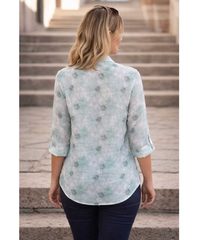 LIGHT GREEN ABSTRACT PRINT BLOUSE 3/4 SL