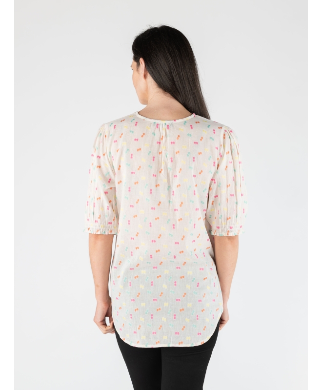 MULTI SPOT BLOUSE ROUND NECK WITH MID SLEEVE