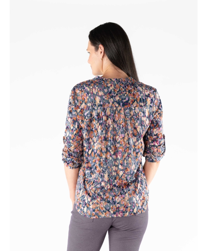 ABSTRACT PRINT BURNOOUT BLOUSE 3/4 SLEEVE