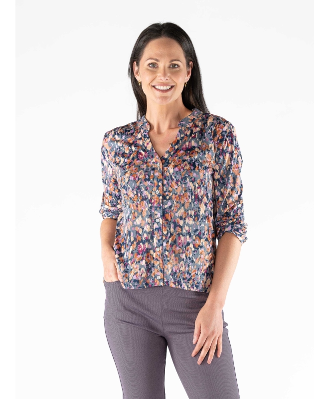 ABSTRACT PRINT BURNOOUT BLOUSE 3/4 SLEEVE