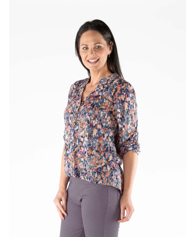 ABSTRACT PRINT BURNOOUT BLOUSE 3/4 SLEEVE