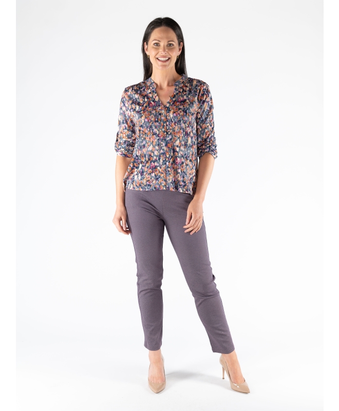 ABSTRACT PRINT BURNOOUT BLOUSE 3/4 SLEEVE