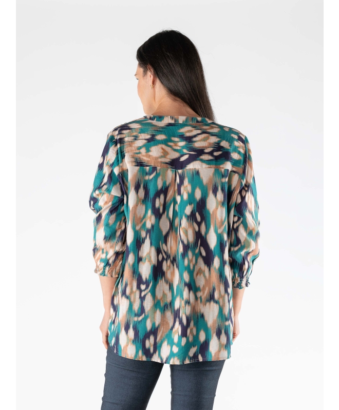 GREEN ABSTRACT PRINT BLOUSE WITH 3/4 SLEEEVE
