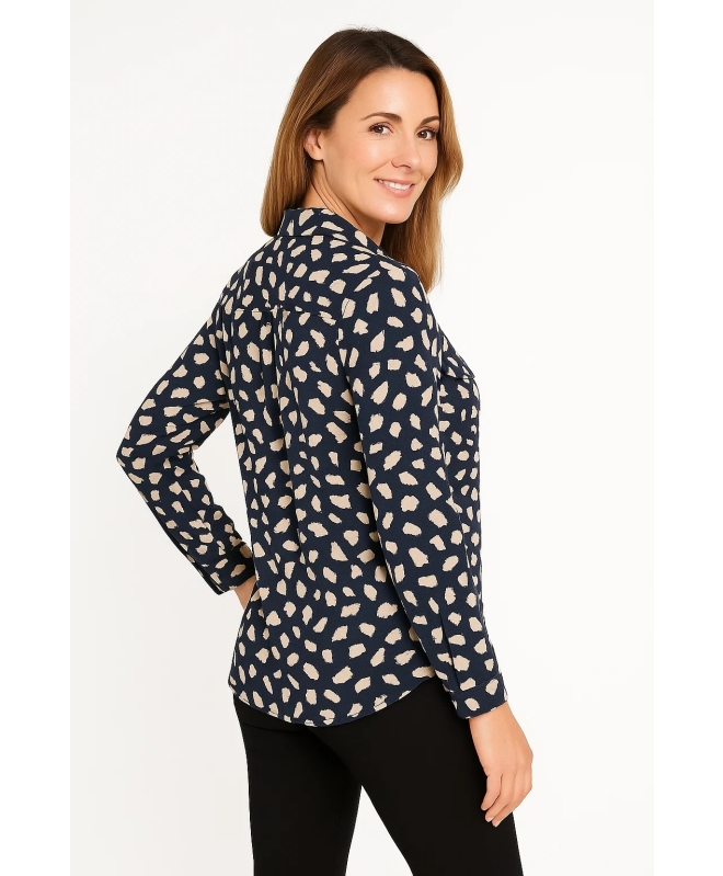 ABSTRACT PRINT FRONT POCKET COLLAR BLOUSE