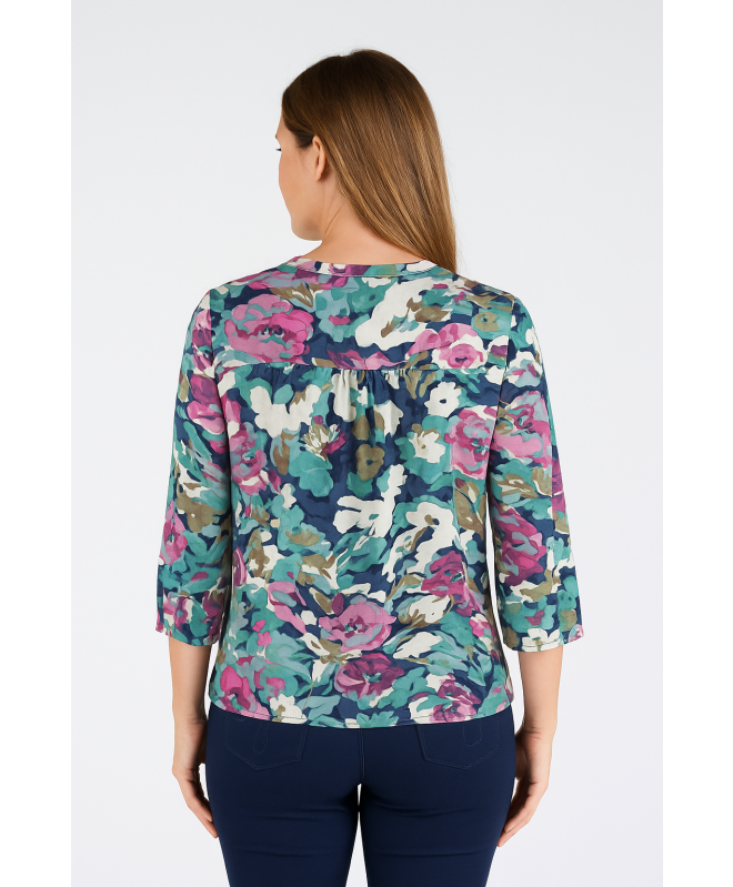 FLORAL PRINT BURNOUT BLOUSE 3/4 SLEEVE