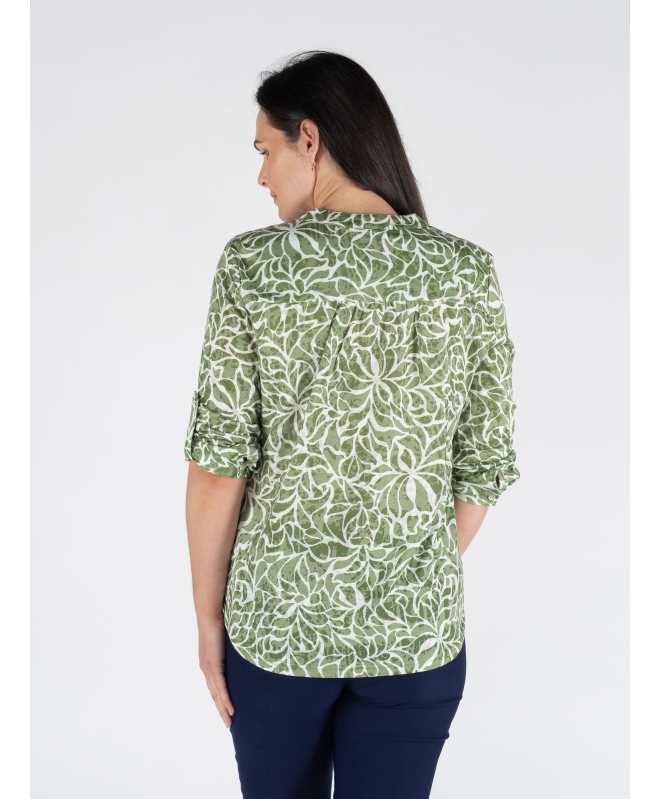 SWIRL LEAF PRINT BURNOUT BLOUSE 3/4 SLEEVE