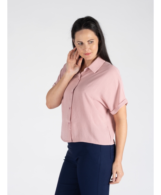 SHORT SLEEVE AIRFLOW BLOUSE WITH COLLAR  