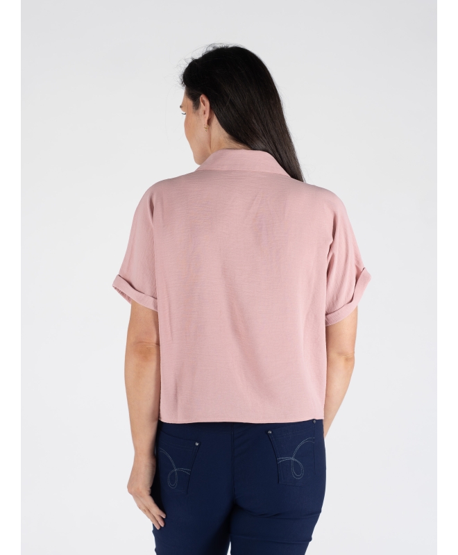 SHORT SLEEVE AIRFLOW BLOUSE WITH COLLAR  