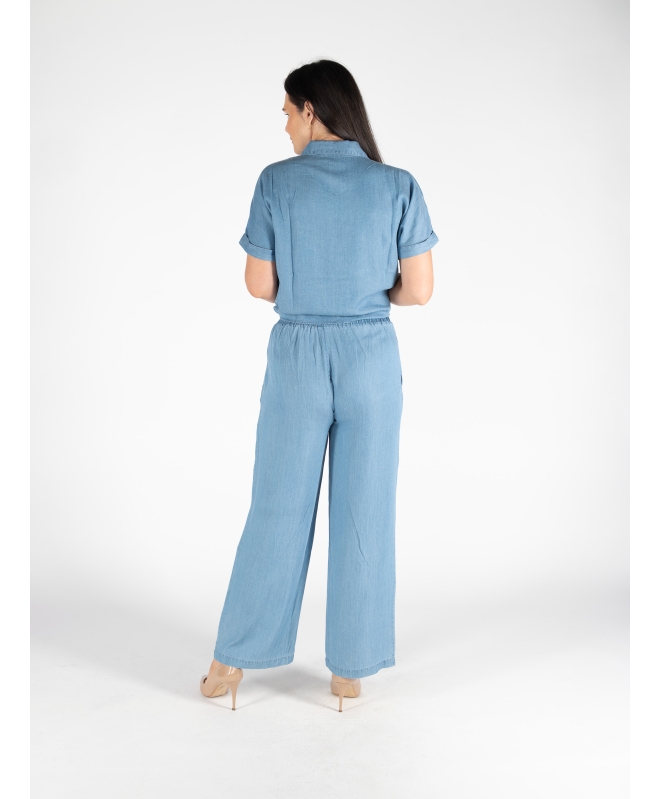 BLUE LYOCELL DENIM TROUSER ELASTIC WAIST - MID BLUE