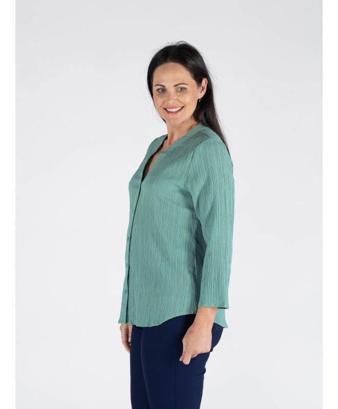 AQUA CRINKLE BLOUSE WITH 3/4 SLEEVE
