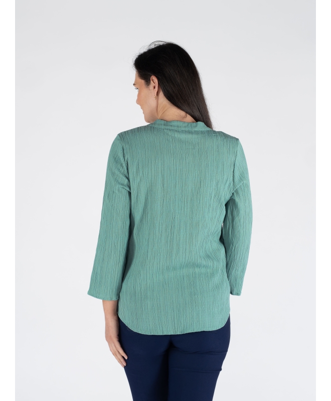AQUA CRINKLE BLOUSE WITH 3/4 SLEEVE