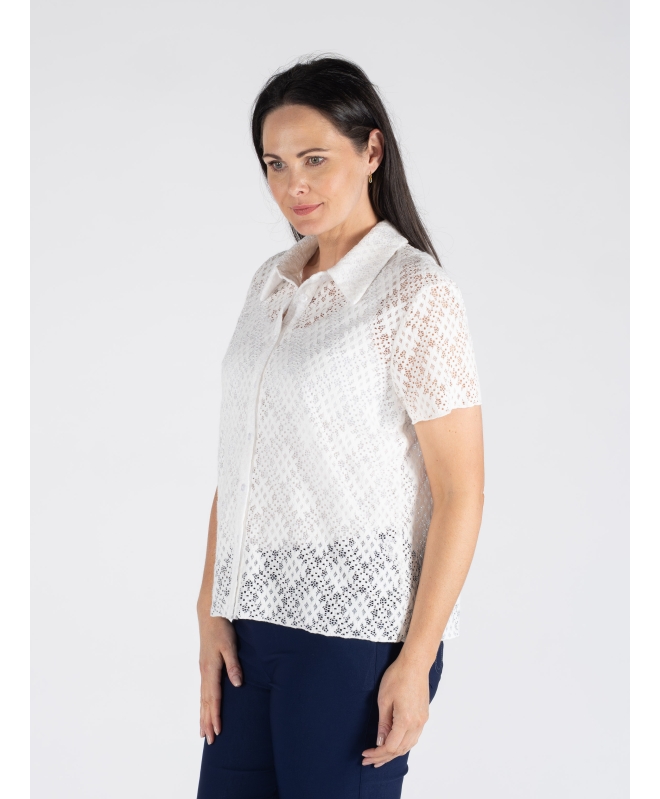 CRISS CROSS LACE BLOUSE COLLAR SHORT SLEEVE