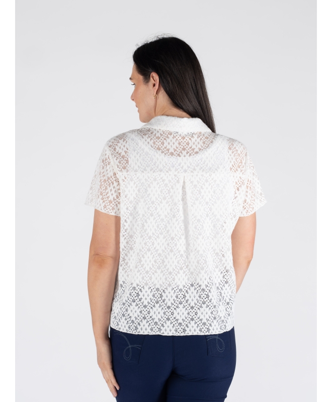 CRISS CROSS LACE BLOUSE COLLAR SHORT SLEEVE