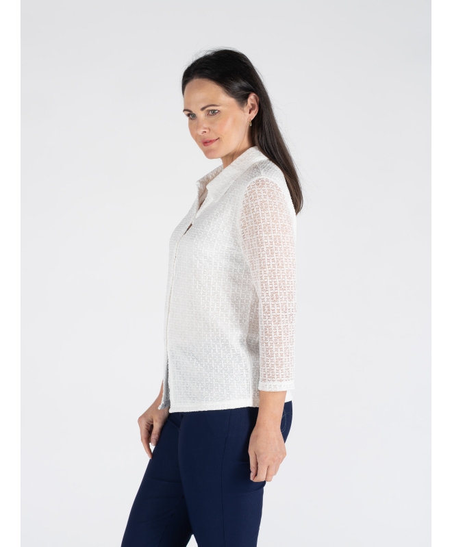 TEXTURED LACE BLOUSE WITH COLLAR 3/4 SLEEVE