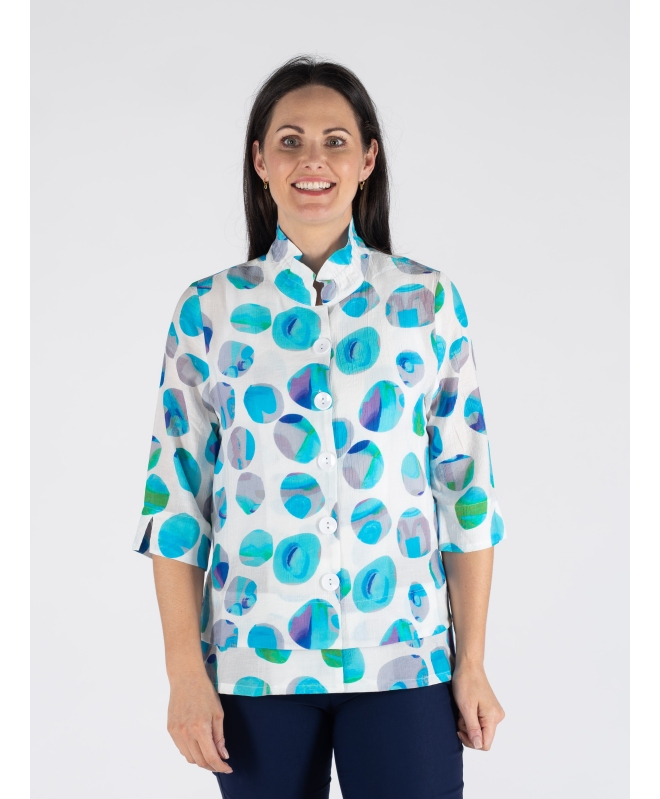 Blue Multi Spot Print Blouse With 3/4 Sleeve