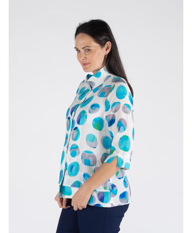 Blue Multi Spot Print Blouse With 3/4 Sleeve