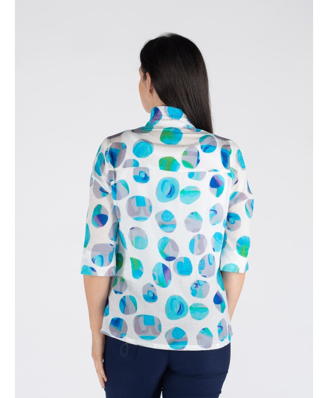 Blue Multi Spot Print Blouse With 3/4 Sleeve