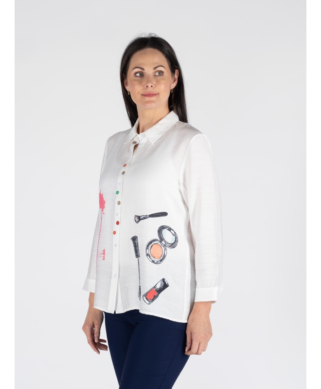 COSMETICS PRINT BLOUSE FANCY BUTTON LONG SLEEVE