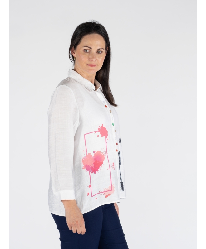 COSMETICS PRINT BLOUSE FANCY BUTTON LONG SLEEVE