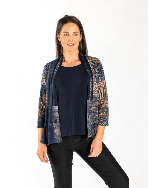 Navy stone print mock cardigan