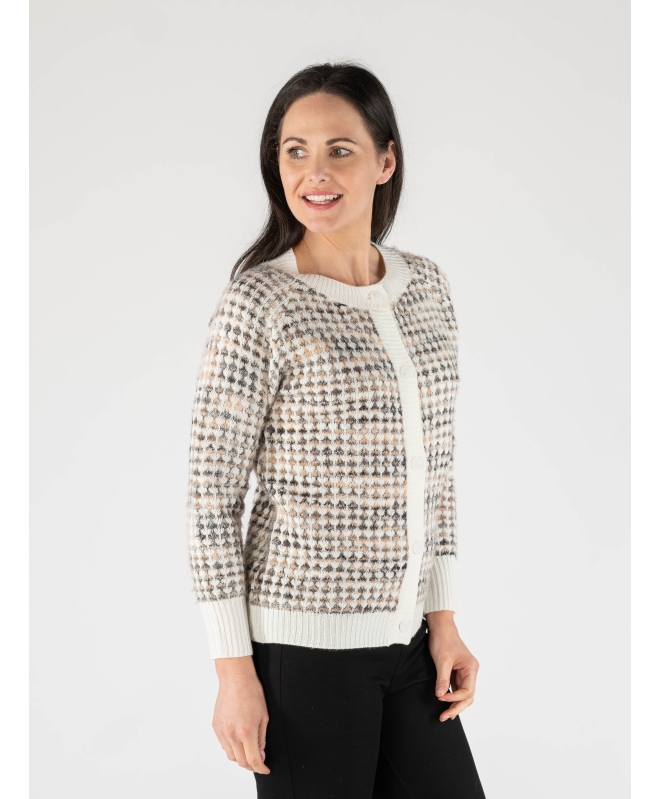 Fluffy Chechered Cardigan With Front Button