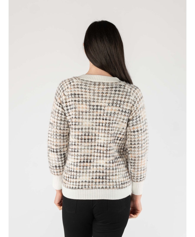 Fluffy Chechered Cardigan With Front Button