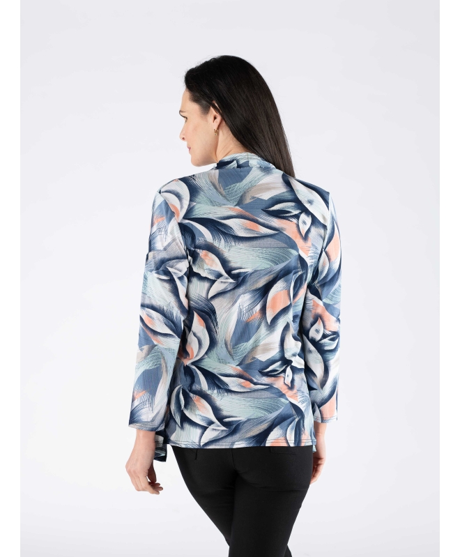 MULTI PRINT WATERFALL MOCK CARDIGAN WITH 3/4 SLEEVE
