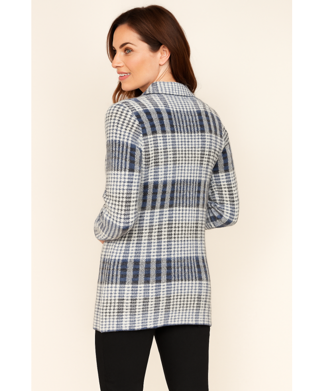 CHECK PATTERN FRONT POCKET CARDIGAN