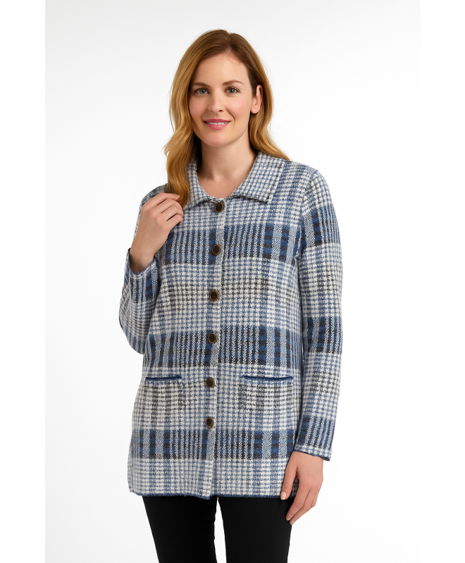 CHECK PATTERN FRONT POCKET CARDIGAN