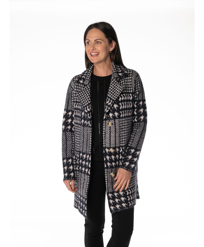 NAVY CHECK PATTERN CARDIGAN LONG SLEEVE