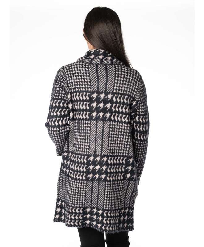 NAVY CHECK PATTERN CARDIGAN LONG SLEEVE