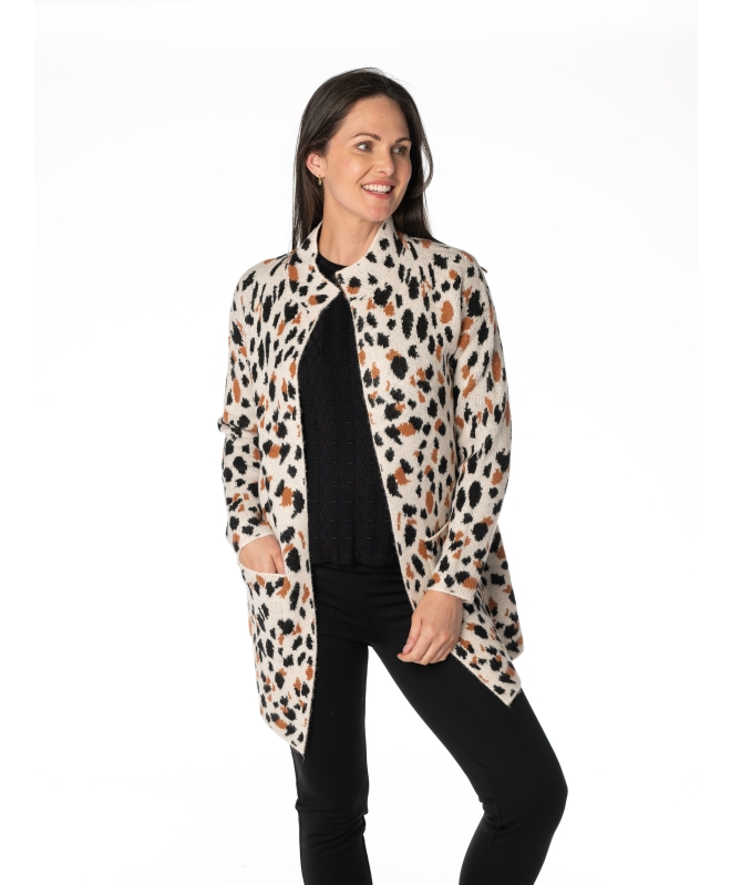 BEIGE SPOT PATTERN CARDIGAN LONG SLEEVE