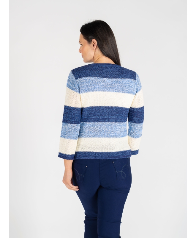 BLUE MULTI STRIPE CARDI POCKET DETAIL 3/4