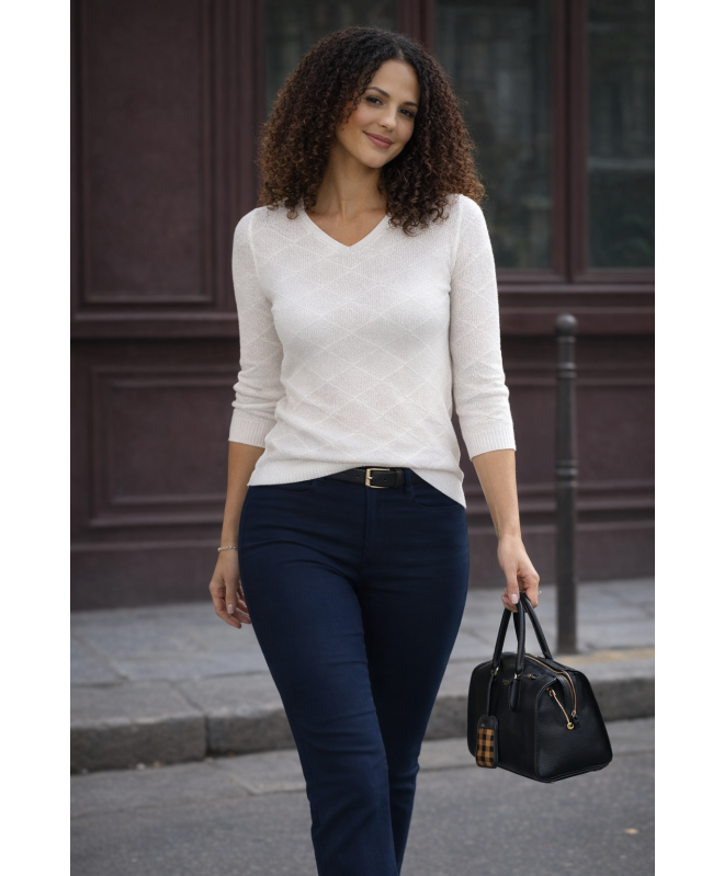 TEXTURED JUMPER WITH V NECK 3/4 SLEEVE