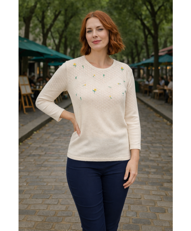 EMBROIDERED FLOWER JUMPER TEXTURED PATTERN