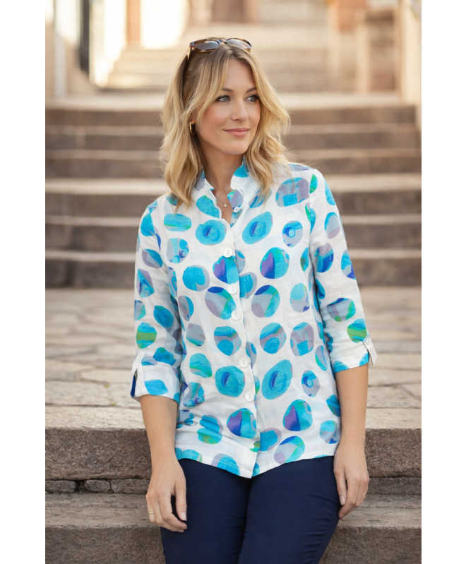 Blue Multi Spot Print Blouse With 3/4 Sleeve