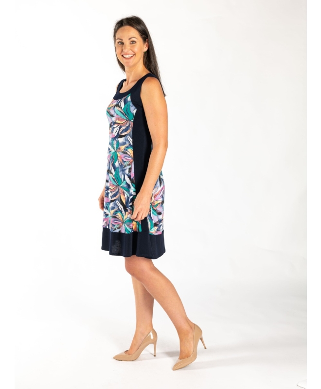 Multi print Tropical Leaf Print Sleeveless Dress