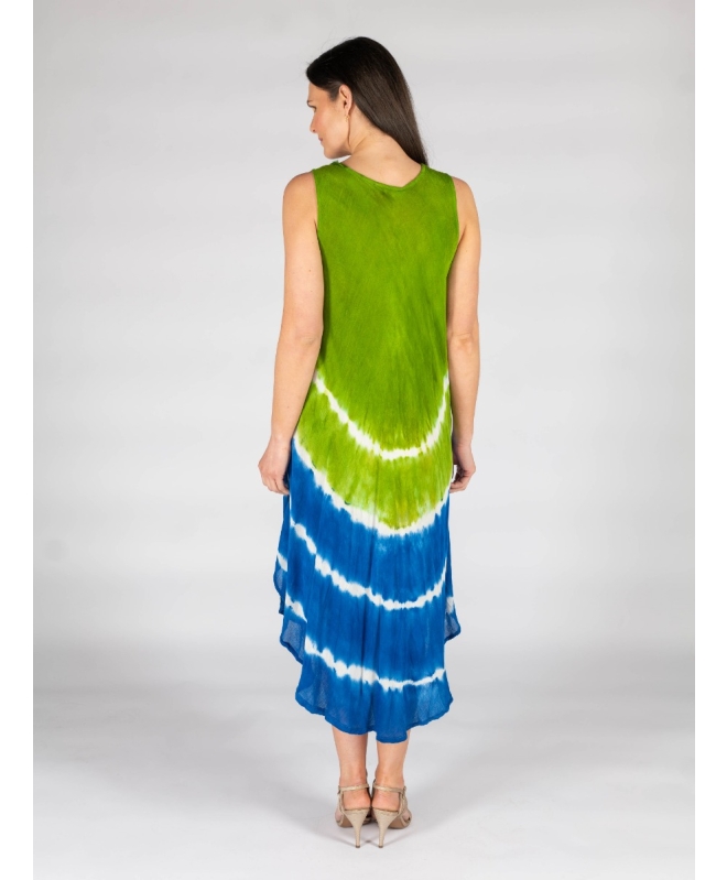 Lime Blue Tie dye print sleeveless round neck umbrella dress 46 Inch