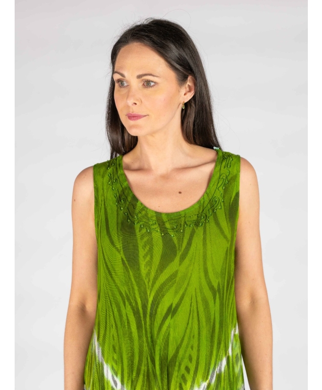 Lime Blue Tie dye print sleeveless round neck umbrella dress 46 Inch