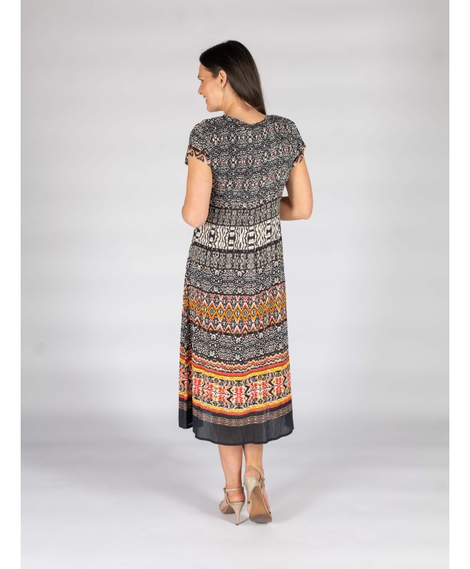 CAP SLEEVE DRESS WITH PRINTED BORDER